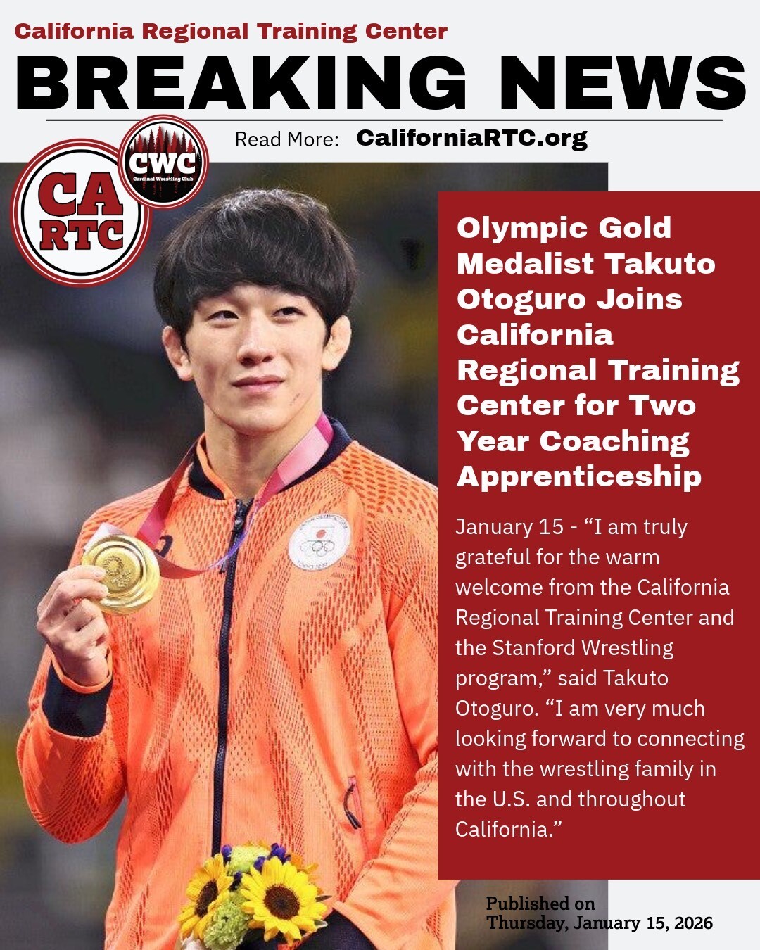 Takuto Otoguro with his Olympic gold medal